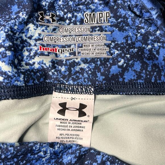 Under Armour Womens HeatGear Compression Hi-Rise Ankle Crop Leggings S Blue Camo - Picture 3 of 4